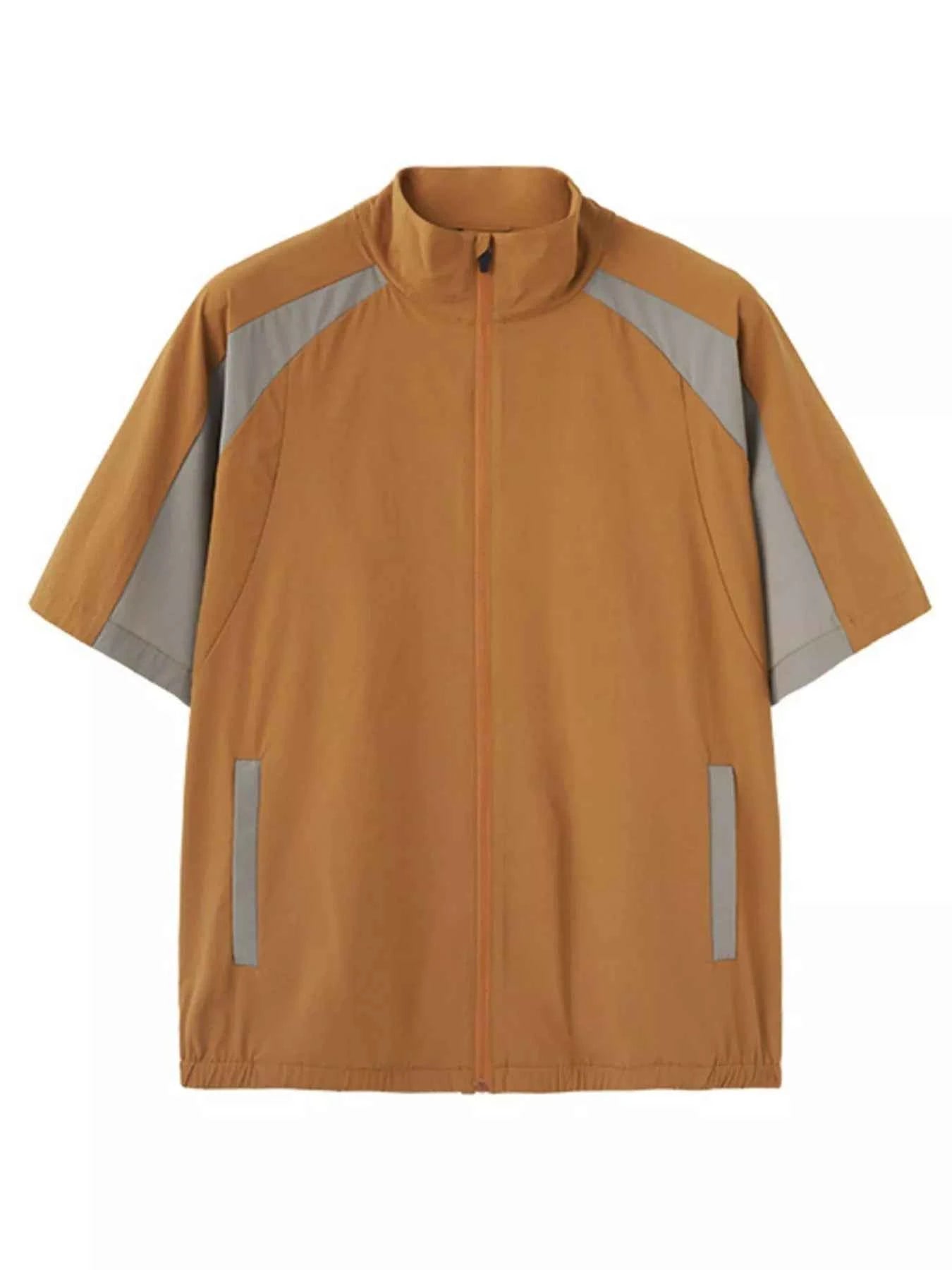 Men's Color Block Zip Up Short Sleeve Jacket