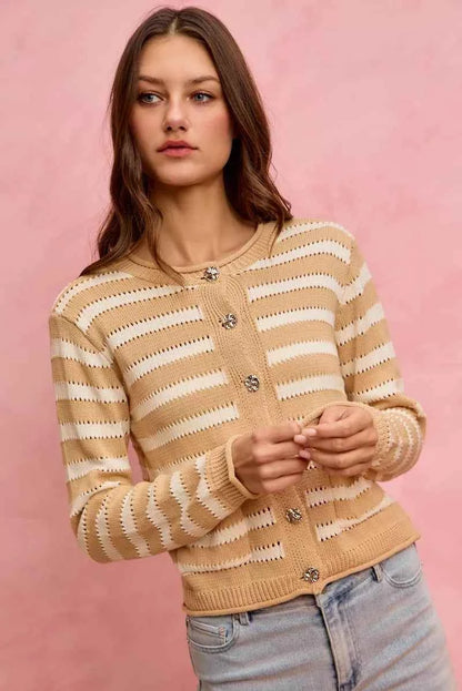 SO ME Stripe Long Sleeves Button Sweater Cardigan