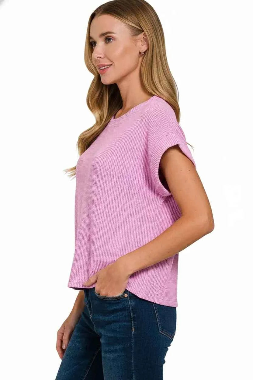 Zenana Short Sleeve Crew Neck Sweater
