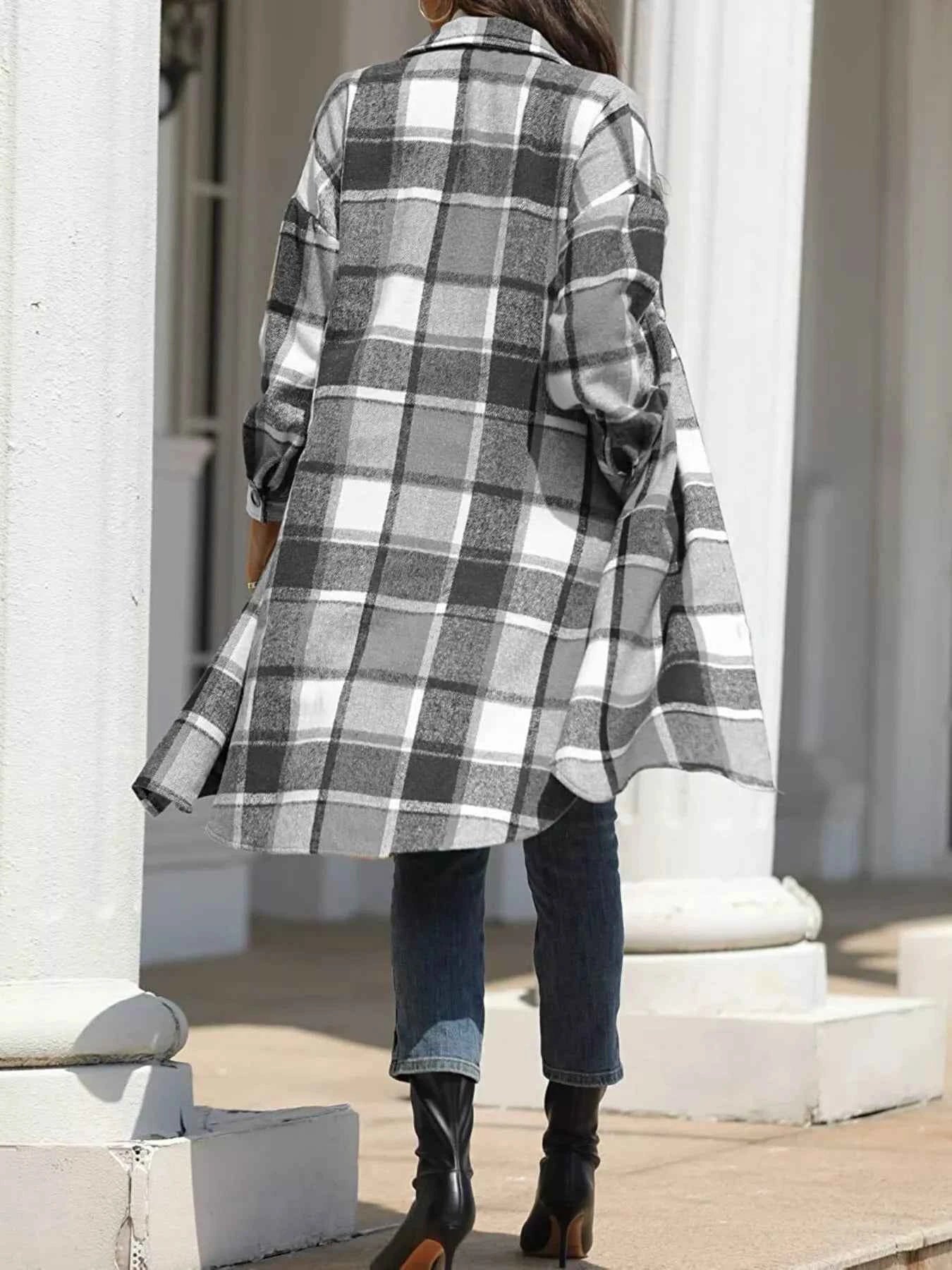 Longline Plaid Button-Up Coat