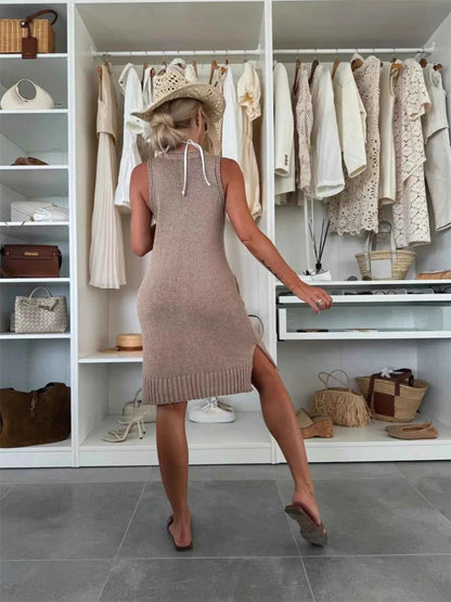 Ribbed Hem V-Neck Sweater Dress