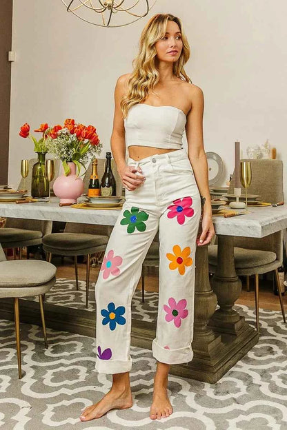 BiBi Flower Print Straight Legs Pants