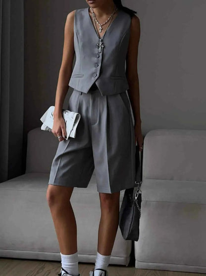 V-Neck Vest and Pants Two-Piece Blazer Set