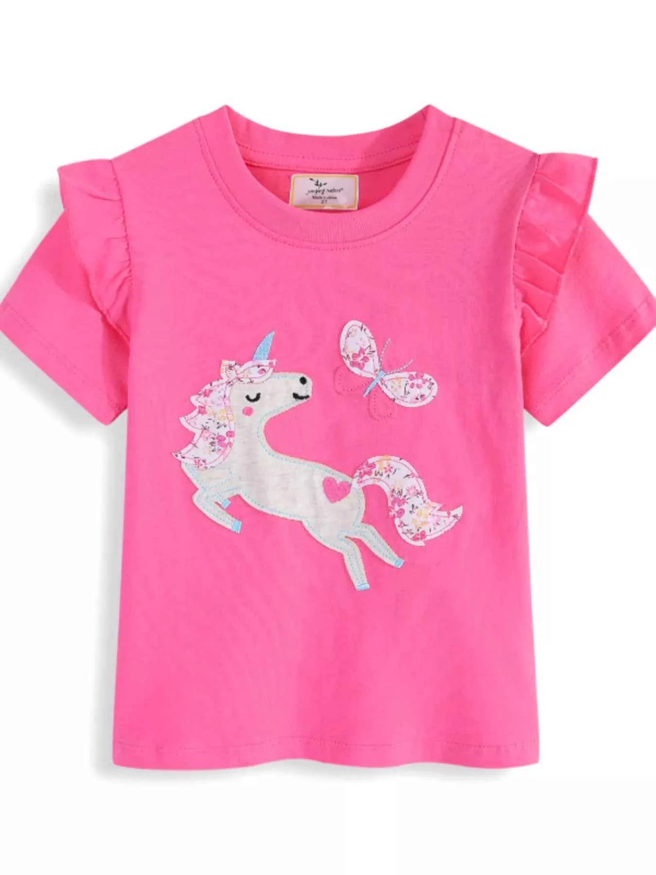 Children's Cute Unicorn Applique Ruffle Sleeve T-Shirt