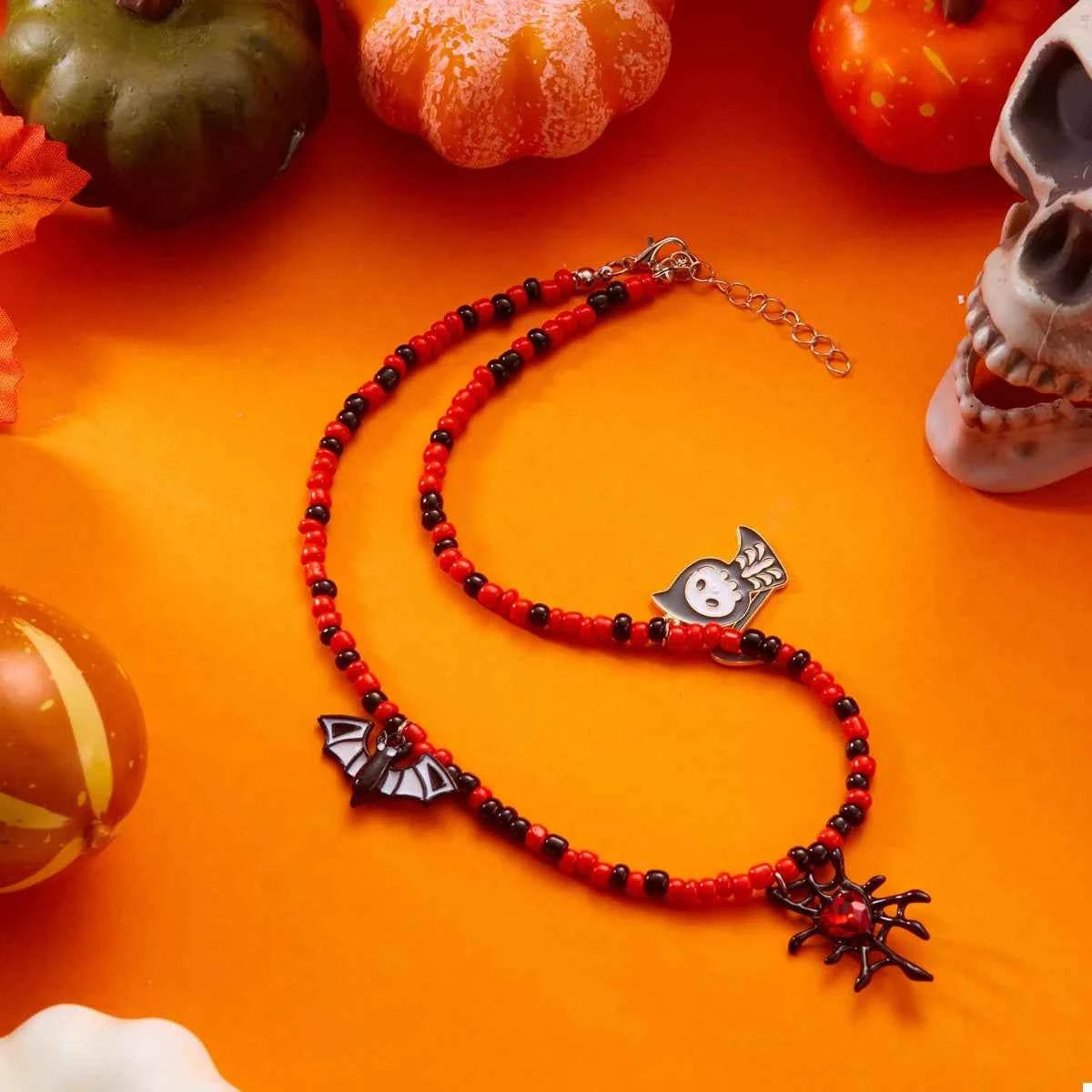 Halloween Spider Web Beaded Necklace