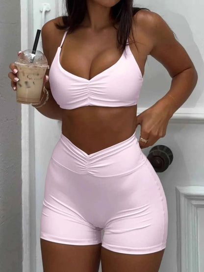 Ruched Sports Bra and High-Waisted Shorts Active Set