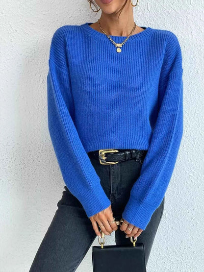 Ribbed Knit Dropped Shoulder Sweater