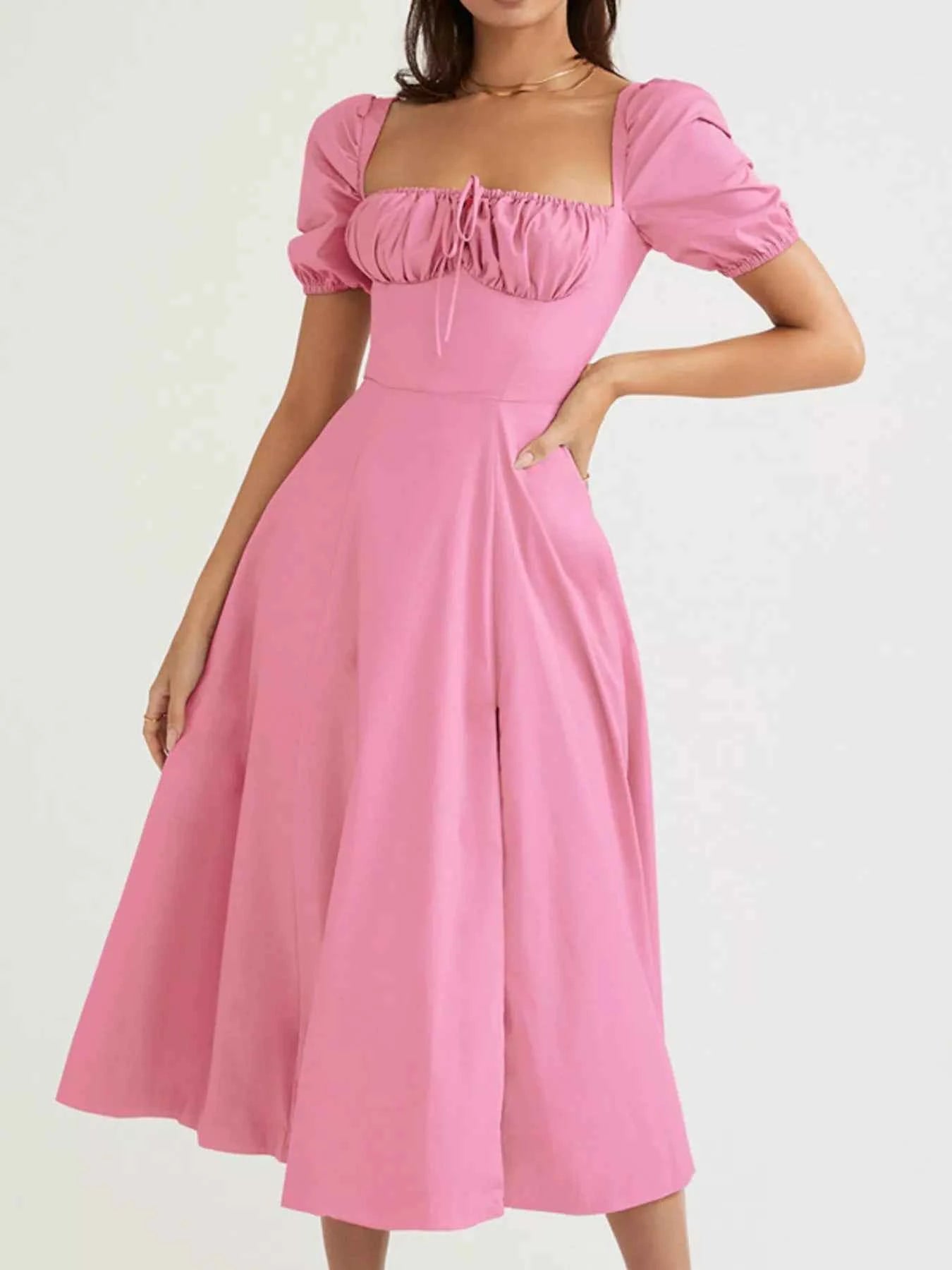 Full Size Slit Short Sleeve Midi Dress Plus Size
