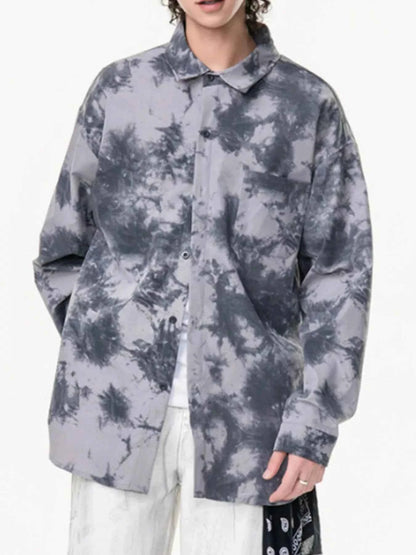 Men's Plus Size Tie-Dye Oversized Button-Up Shirt
