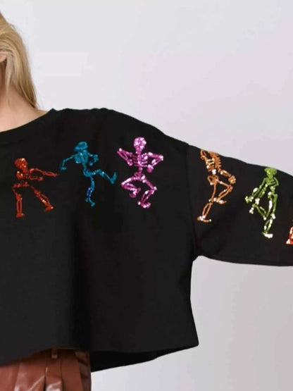 Halloween Colorful Sequin Skeleton Sweatshirt