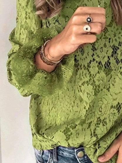 Full Size Floral Lace Flounce Sleeve Blouse Plus Size