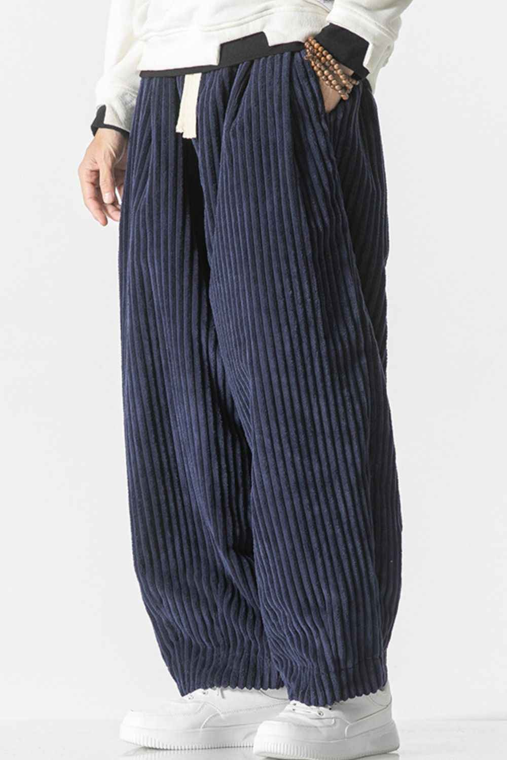 Men's Plus Size Corduroy Wide Leg Casual Pants
