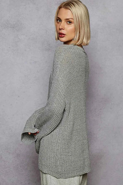 POL Oversized V-Neck Knit Top