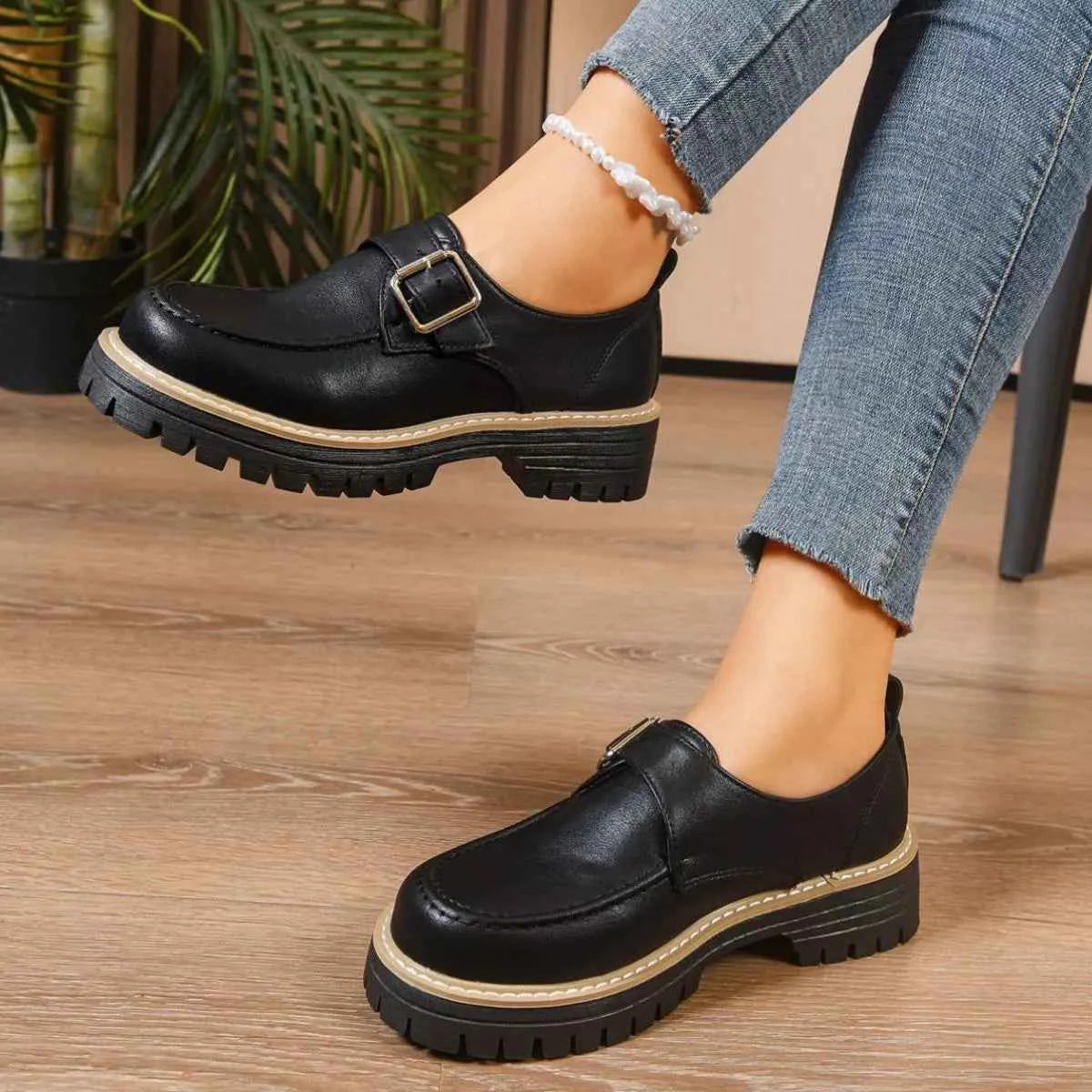 Round Toe Buckle Loafers