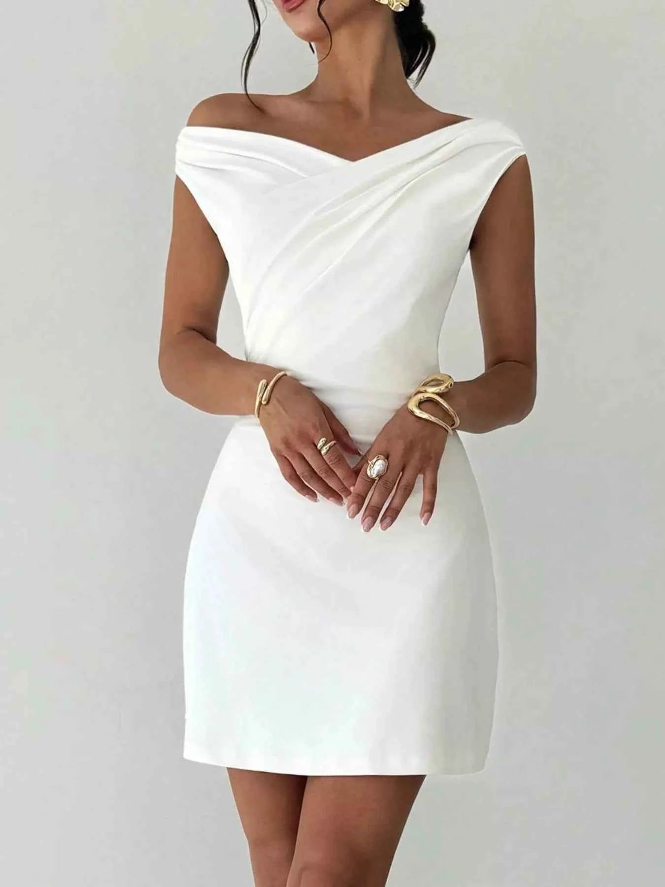 Elegant Off-Shoulder Draped Mini Dress