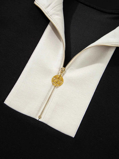 Color Block Half Zip Top and Shorts Two-Piece Set