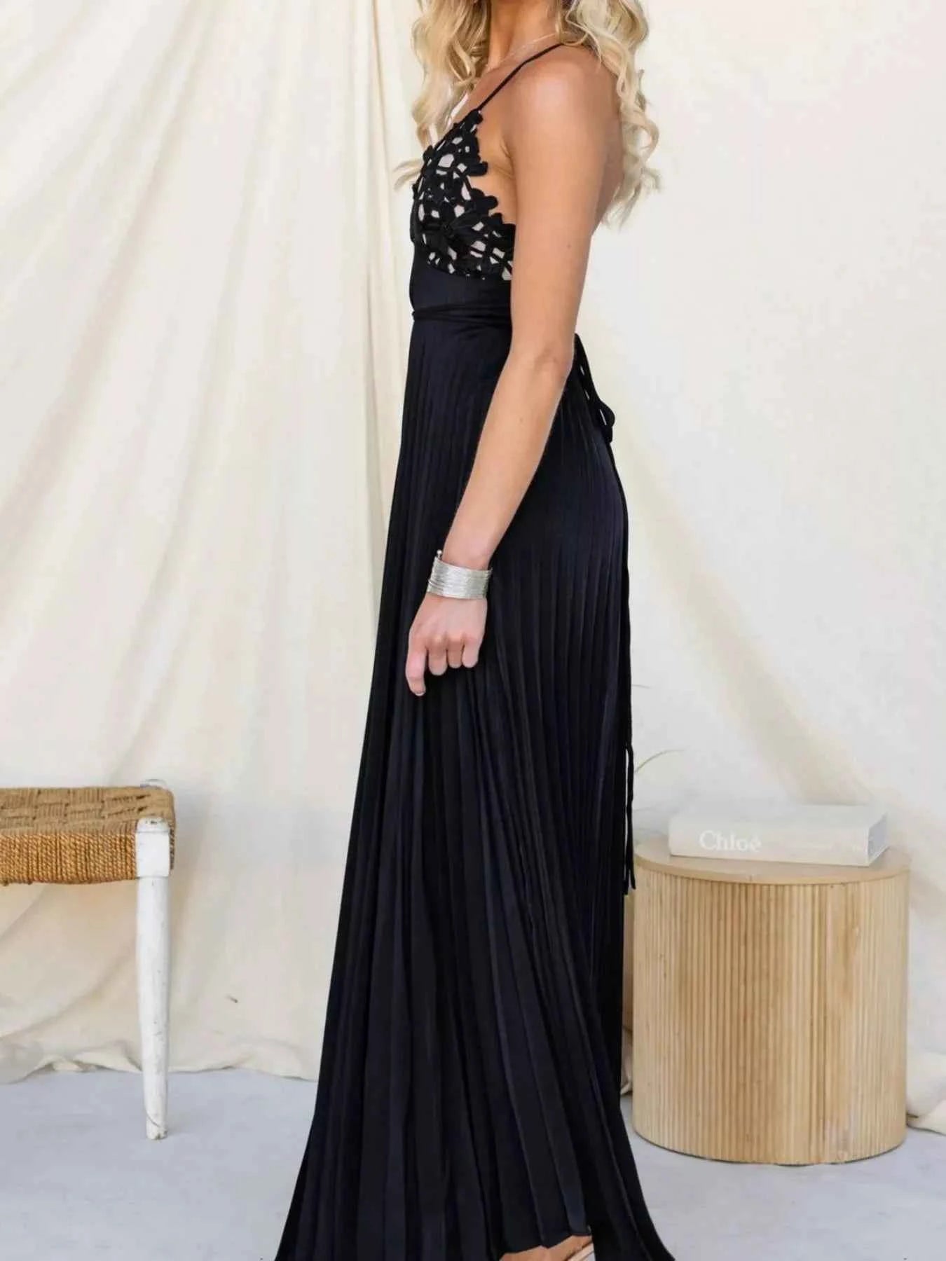 Pleated Backless Maxi Cami Dress
