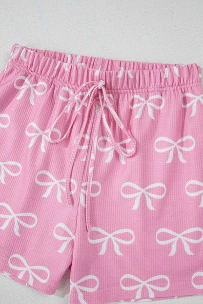 Bowknot Printed Notched T-Shirt and Shorts Set