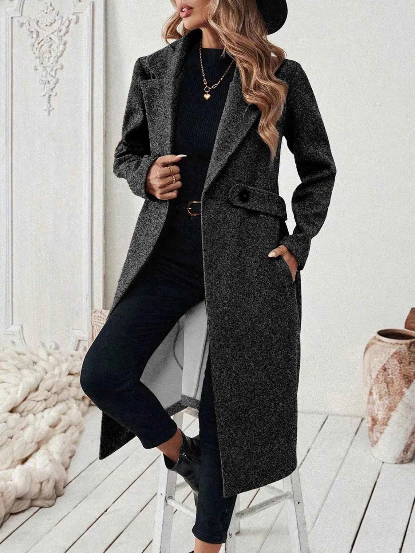 One Button Wool Blend Overcoat