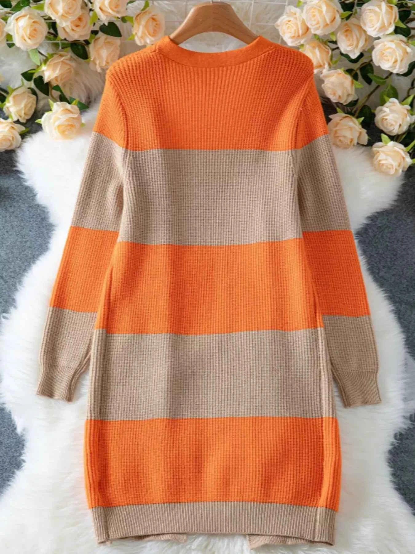 Color Block Open Front Knit Cardigan