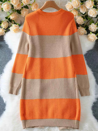 Color Block Open Front Knit Cardigan