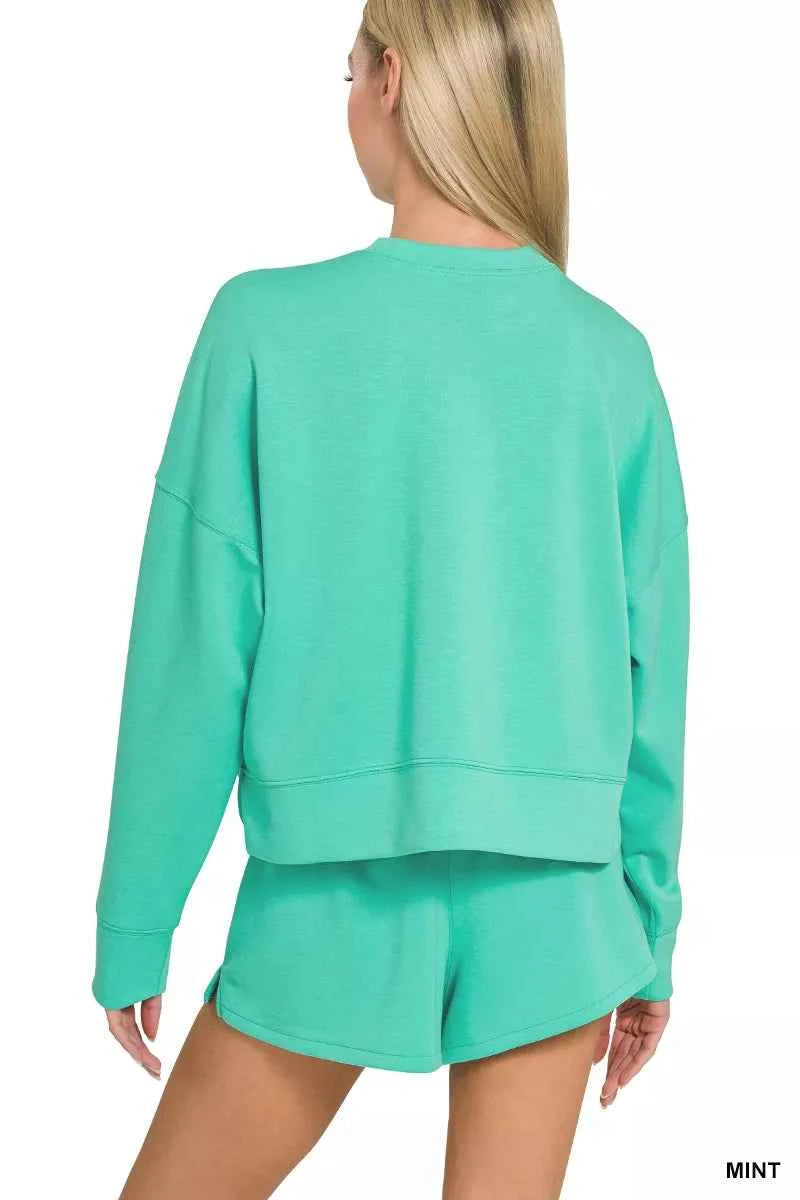 Zenana Scuba Long Sleeve Sweatshirts & Shorts Set
