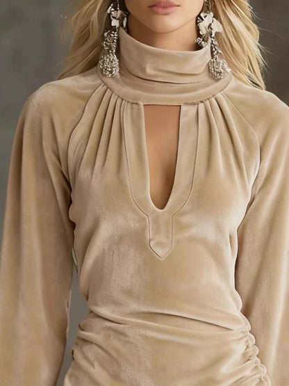 Full Size Velvet Ruched Flounce Sleeve Mini Dress Plus Size