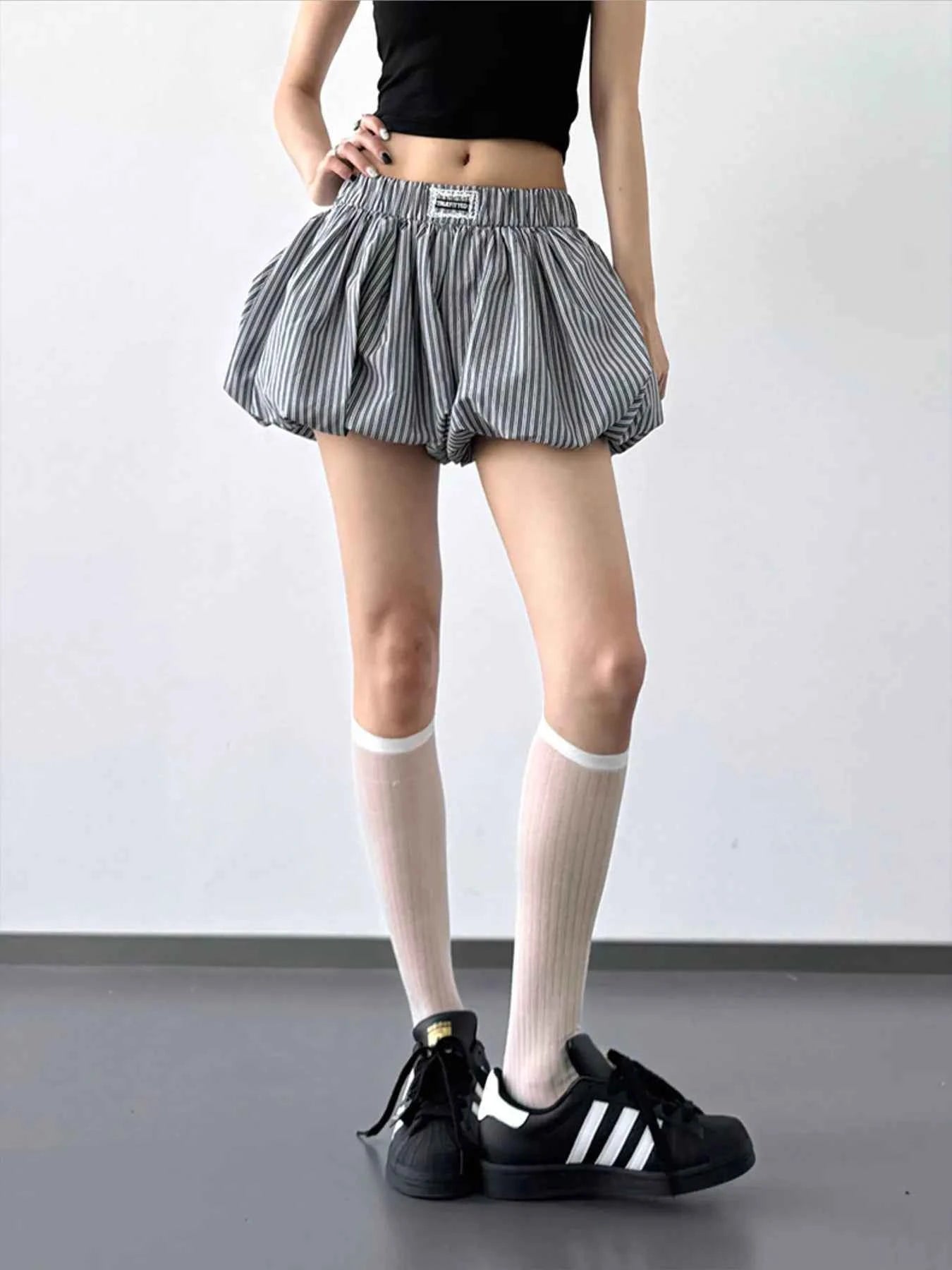 Striped Bubble Hem Casual Shorts