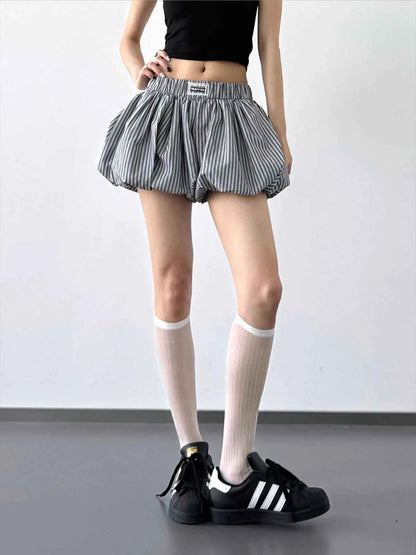 Striped Bubble Hem Casual Shorts