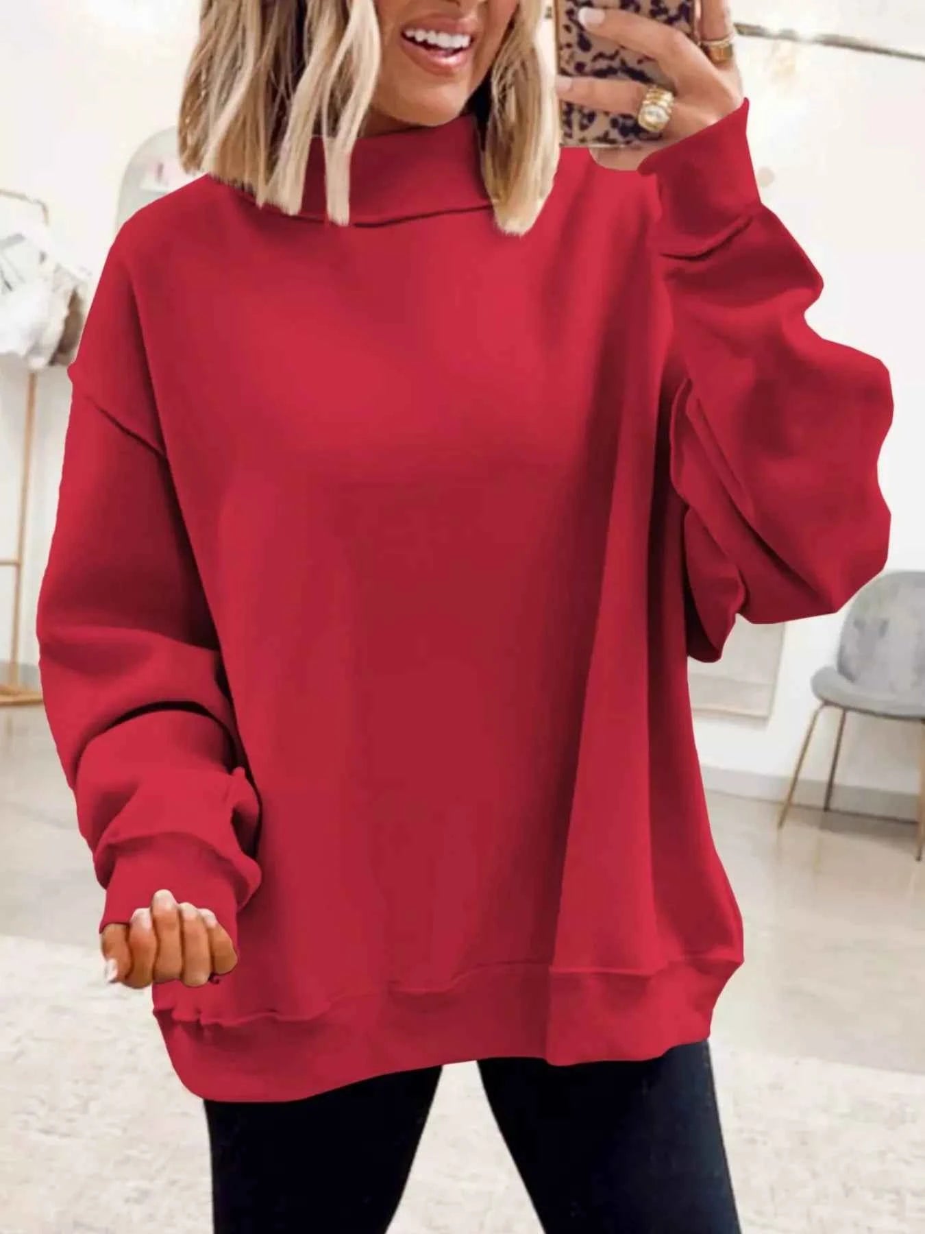 Casual Solid Color Mock Neck Sweatshirt