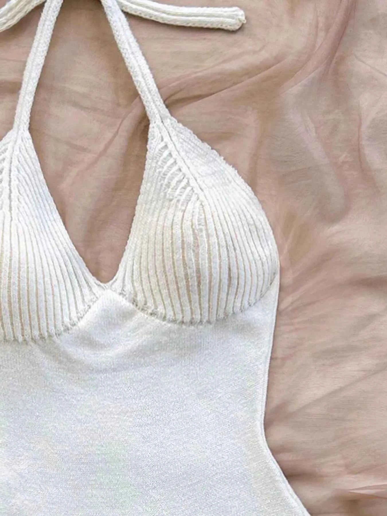 Halter Neck Ruffle Hem Knit Sweater Dress