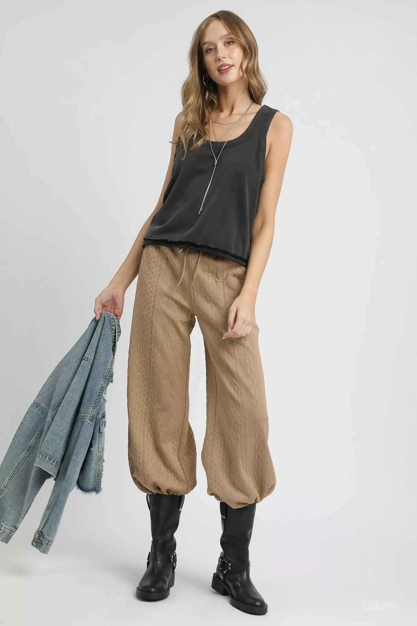 Umgee Cable Knit Textured Wide Leg Pants