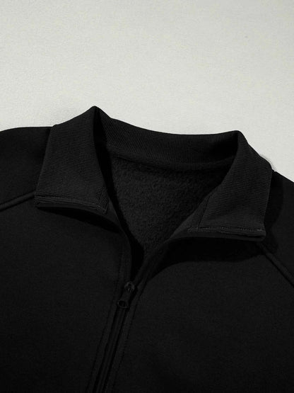 Drop Shoulder Zip Up Jacket and Drawstring Pants Active 2pcs Set