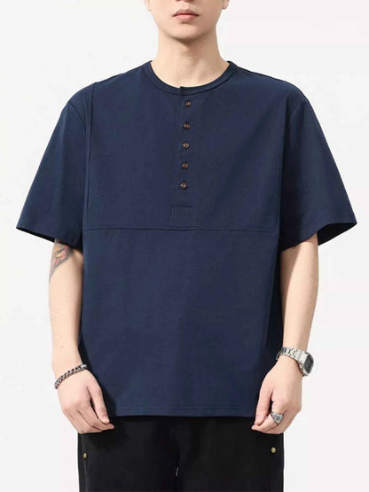 Men's Plus Size Button Detail Short Sleeve T-Shirt