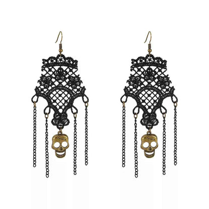 Halloween Lace Skull Necklace and Earrings Jewelry Set