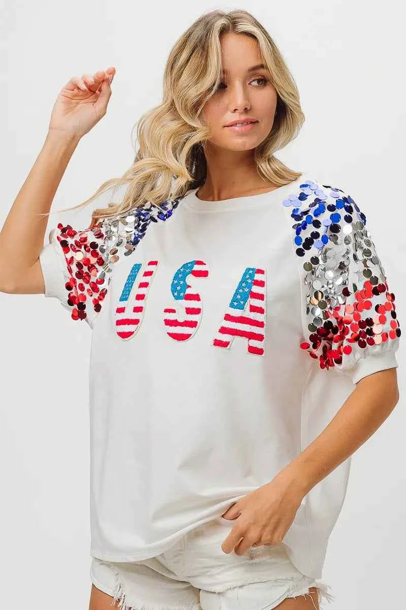 BiBi American Flag Theme Sequin Top