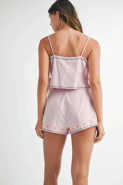 MABLE Embroidered Crop Top and Shorts Set