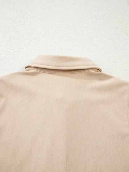 Corduroy Half Button Collared Long Sleeve Mini Dress