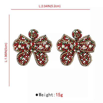 Beaded Bowknot Christmas Earrings