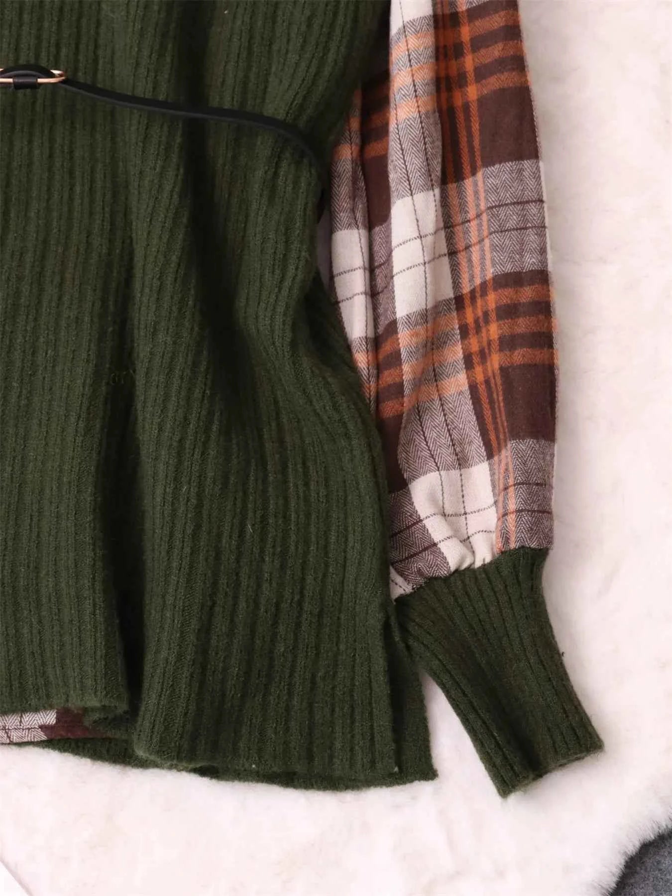 Plaid Long Sleeve Sweater Dress