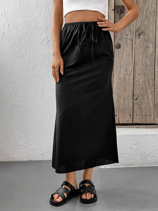 Slit Skirt with Drawstring Waist