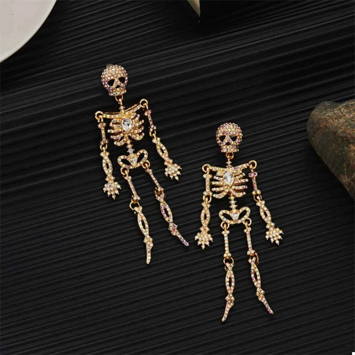 Halloween Skeleton Skull Zircon Drop Earrings