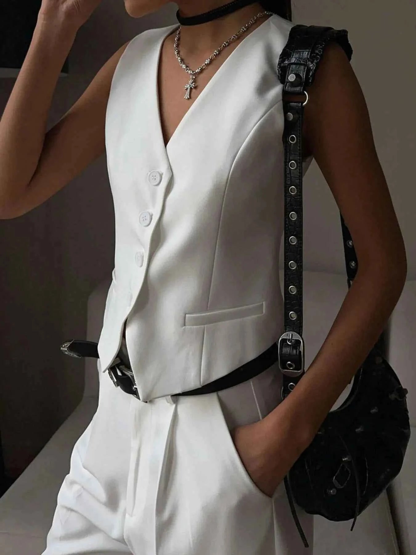 V-Neck Vest and Pants Two-Piece Blazer Set