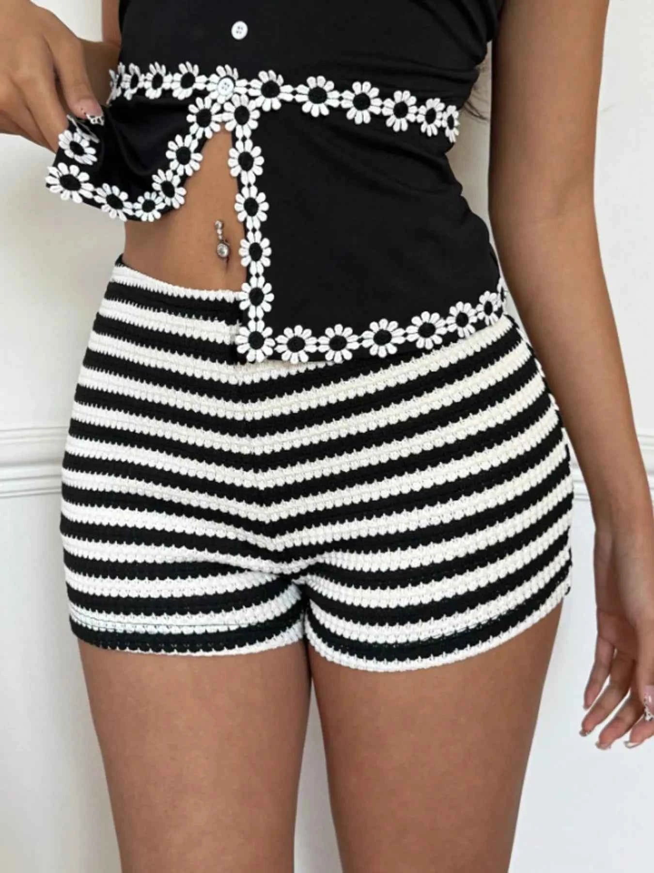 Striped High Waist Knit Shorts