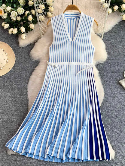 Striped Sleeveless Midi Dress