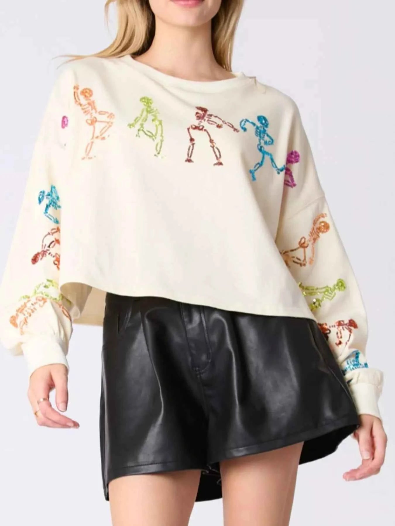 Halloween Colorful Sequin Skeleton Sweatshirt
