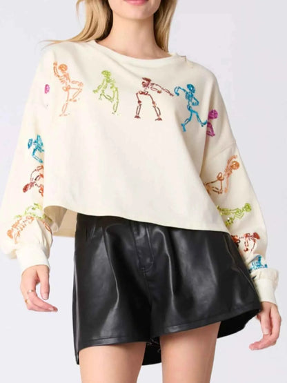 Halloween Colorful Sequin Skeleton Sweatshirt