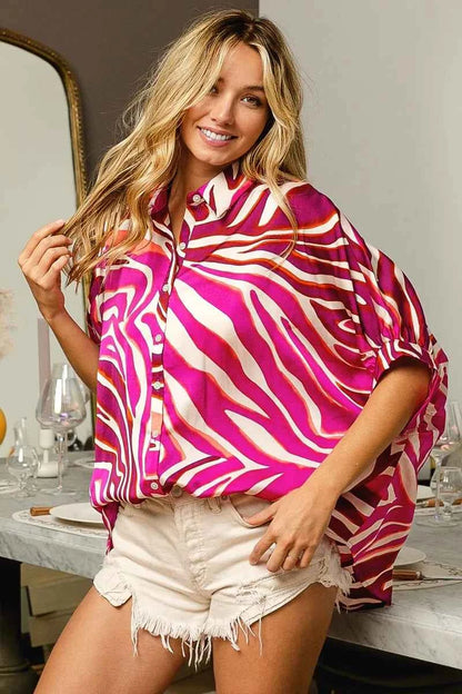 BiBi Zebra Dolman Silky Satin Shirt Top