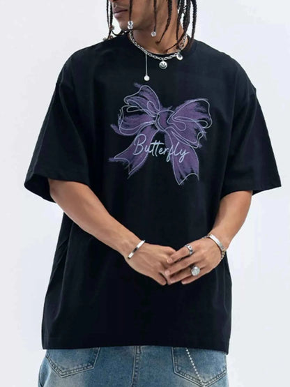 Men's Bow Butterfly Round Neck Short Sleeve T-Shirt