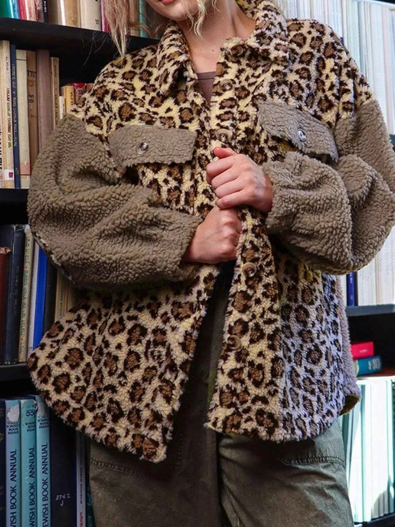 Leopard Print Teddy Fleece Jacket